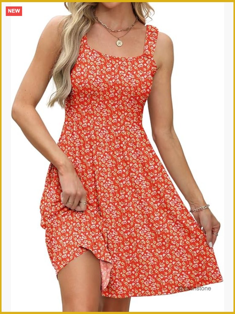 Sleeveless Square Neck Sundress With Pockets Casual Tank Maxi Dress